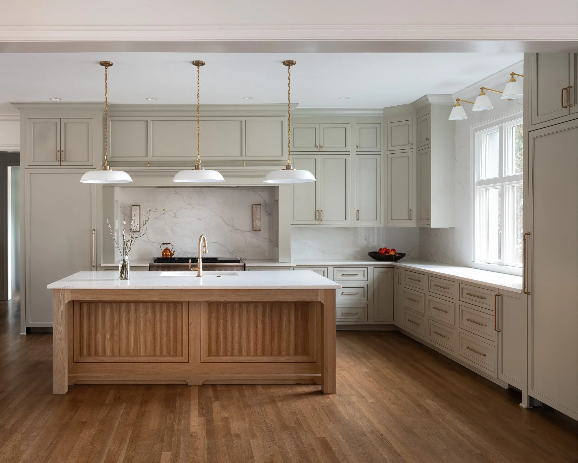 Gray and wood shaker kitchen cabinetry by Designer Cabinets