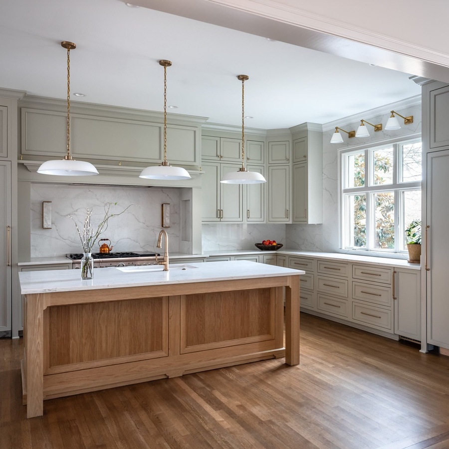 Gray and wood shaker kitchen cabinetry by Designer Cabinets