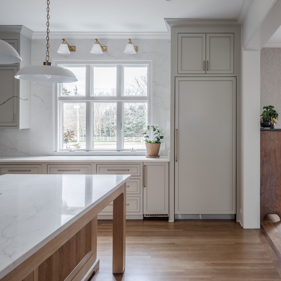 Gray and wood shaker kitchen cabinetry by Designer Cabinets